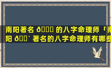南阳著名 🕊 的八字命理师「南阳 🐴 著名的八字命理师有哪些」